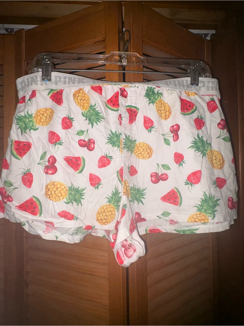 PINK fruit boxer shorts.